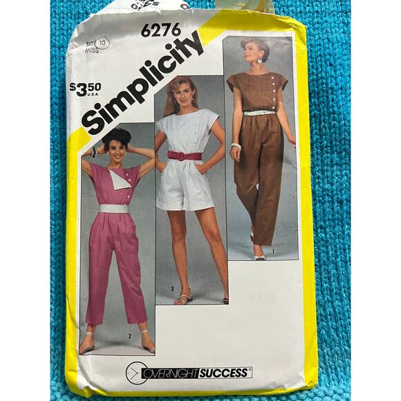 Simplicity 6276 Sewing pattern jumpsuit romper cap sleeve 1980s size 10 - Picture 1 of 5